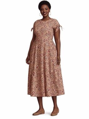 Chaps Ethnic Flower Printed Tie Sleeve A-Line Casual Cotton Knit Long Maxi Dress